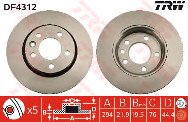 Disco de freno trasero DF4312 TRW