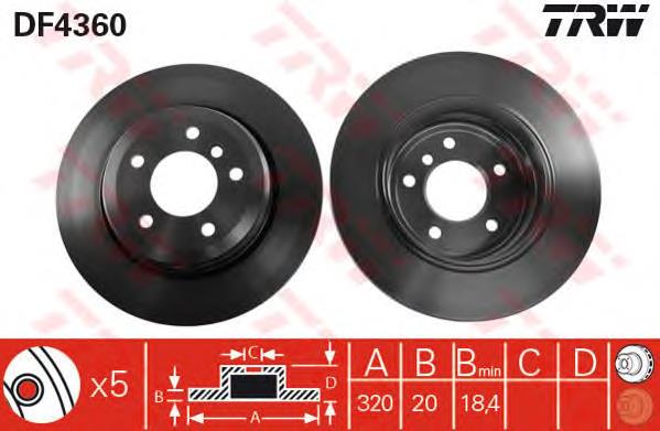 Disco de freno trasero DF4360 TRW
