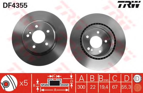 Disco de freno trasero DF4355 TRW