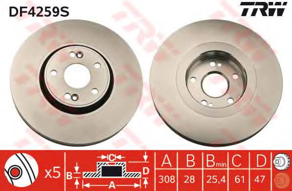 Disco de freno delantero TRW DF4259S