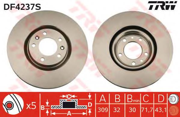 Freno de disco delantero DF4237S TRW