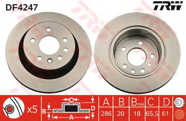 Disco de freno trasero DF4247 TRW
