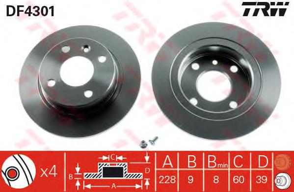 Disco de freno trasero DF4301 TRW