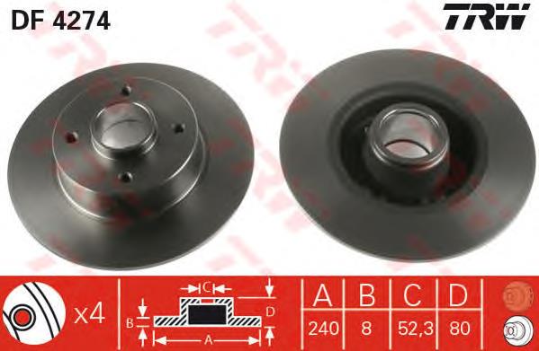 DF4274 TRW disco de freno trasero