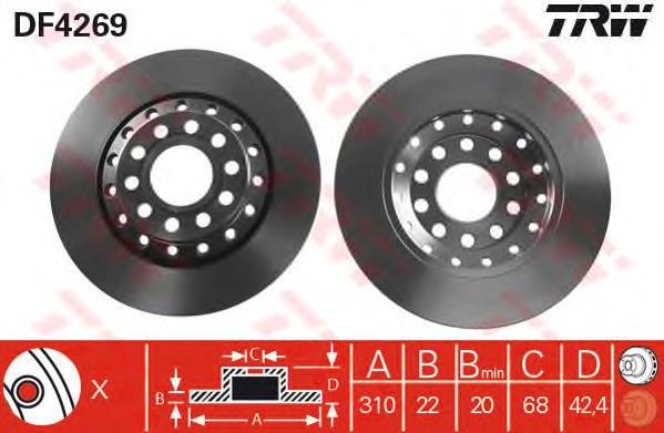 Disco de freno trasero DF4269 TRW