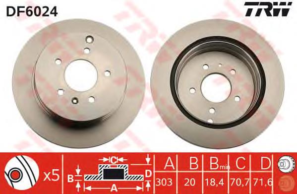 Disco de freno trasero DF6024 TRW