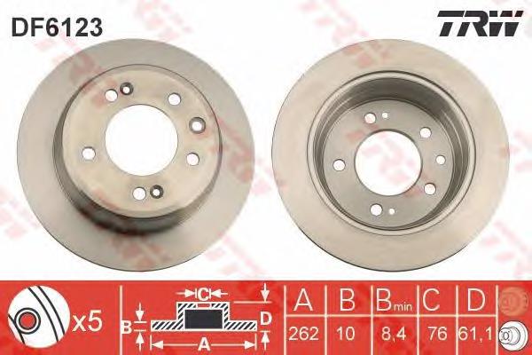 Disco de freno trasero DF6123 TRW