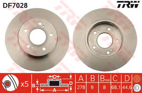 Disco de freno trasero DF7028 TRW