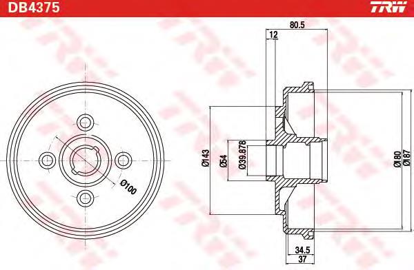 Freno de tambor trasero DB4375 TRW