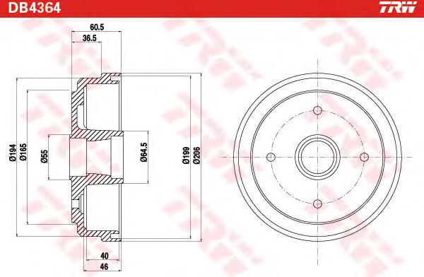 Freno de tambor trasero DB4364 TRW