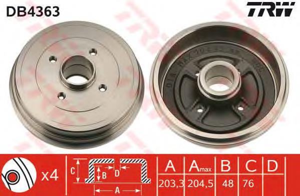 Tambor de freno trasero DB4363 TRW