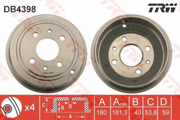 Tambor de freno trasero TRW DB4398