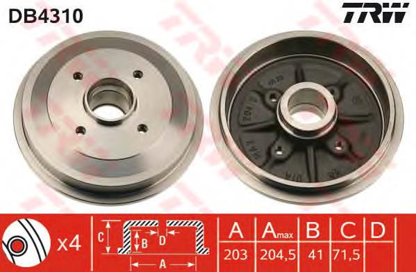 Tambor de freno trasero TRW DB4310