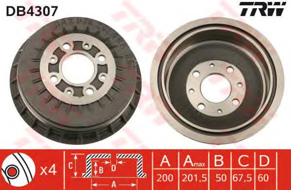 Tambor de freno trasero TRW DB4307 precio, desde 42,83 EUR