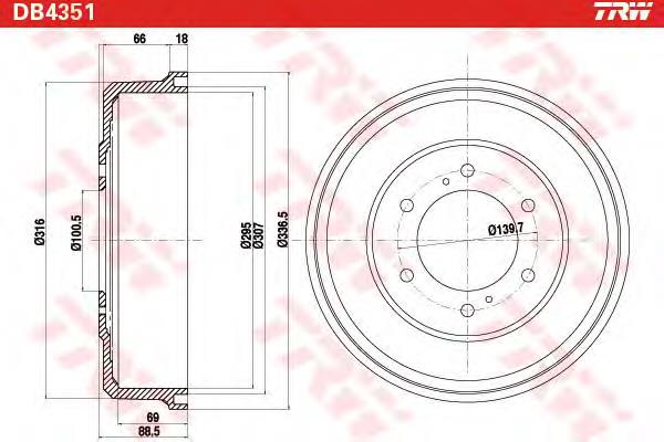 DB4351 TRW freno de tambor trasero