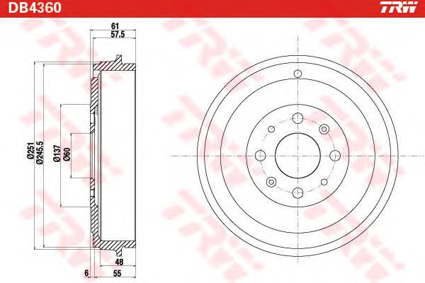 Tambor de freno trasero TRW DB4360