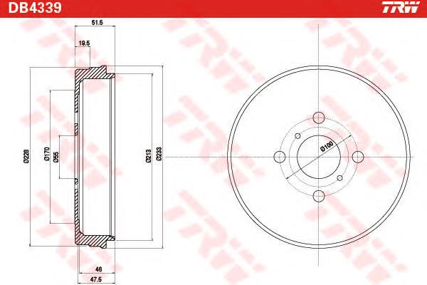 Freno de tambor trasero DB4339 TRW