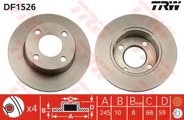 Disco de freno trasero DF1526 TRW