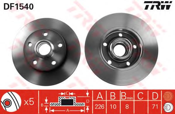 Disco de freno trasero DF1540 TRW