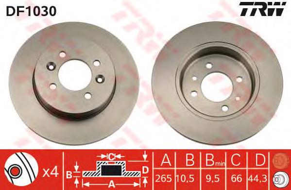 DF1030 TRW disco de freno trasero