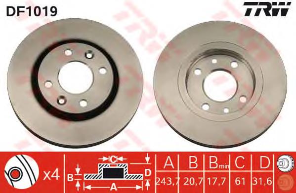 Frenos delanteros TRW DF1019 precio, desde 31,36 EUR