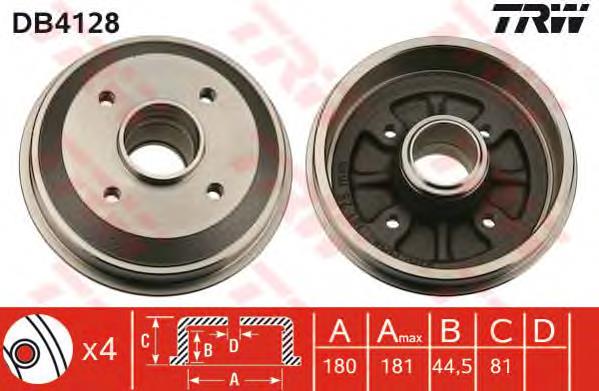 Tambor de freno trasero DB4128 TRW