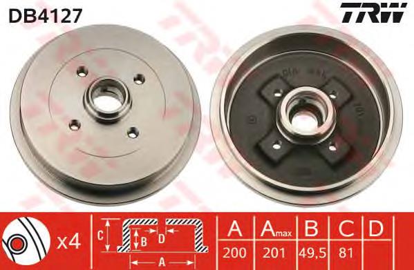Tambor de freno trasero TRW DB4127