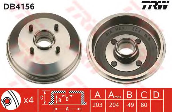 Tambor de freno trasero TRW DB4156