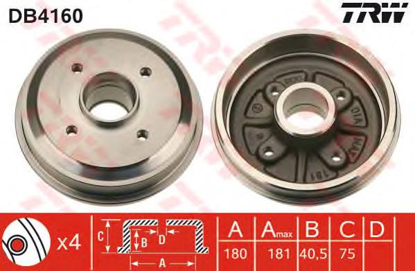 Freno de tambor trasero DB4160 TRW