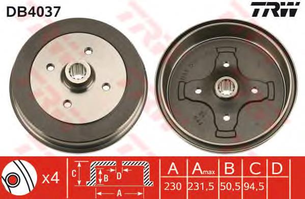 Freno de tambor trasero DB4037 TRW