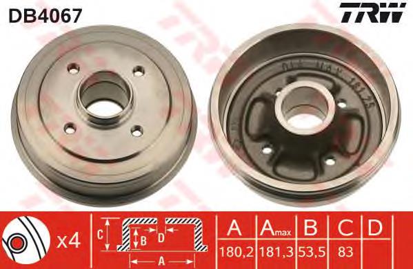 Freno de tambor trasero DB4067 TRW