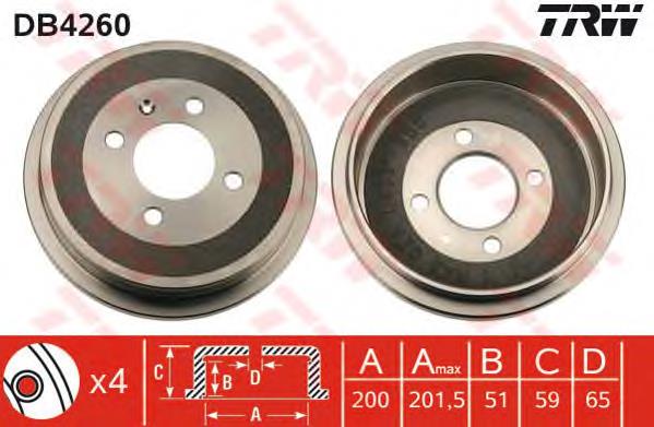 Tambor de freno trasero TRW DB4260