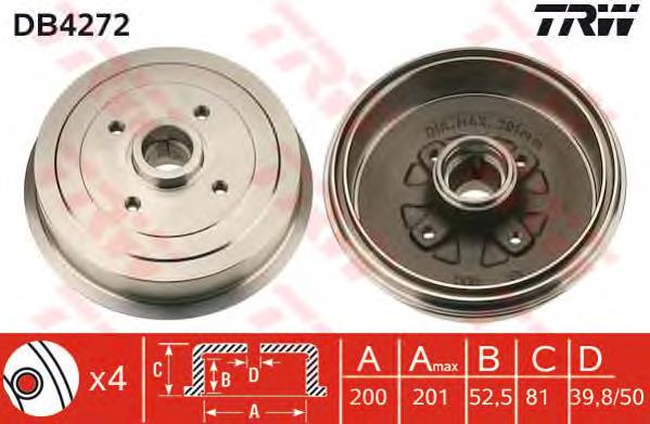 Tambor de freno trasero DB4272 TRW