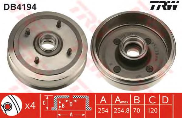 Freno de tambor trasero DB4194 TRW
