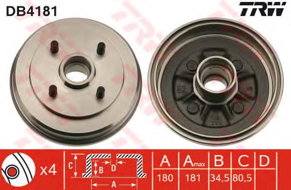 Freno de tambor trasero DB4181 TRW