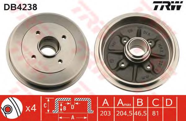 Freno de tambor trasero DB4238 TRW