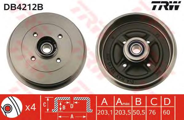 Tambor de freno trasero TRW DB4212B