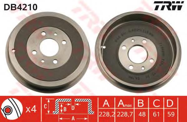 Tambor de freno trasero TRW DB4210