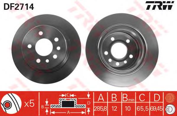 Disco de freno trasero DF2714 TRW