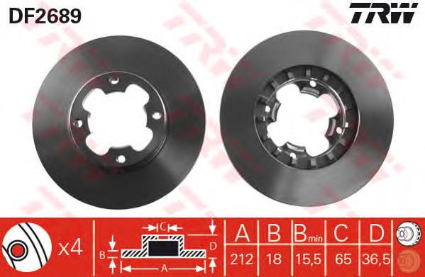 Freno de disco delantero DF2689 TRW