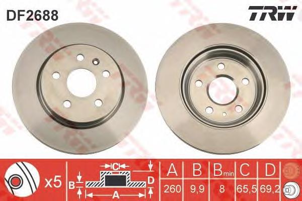 Disco de freno trasero DF2688 TRW