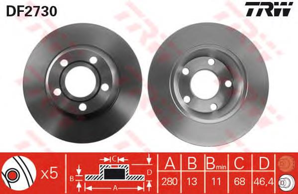 Disco de freno DF2730 TRW