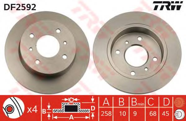 Disco de freno trasero DF2592 TRW