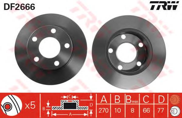 Disco de freno trasero DF2666 TRW