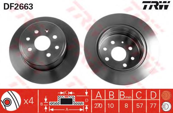 Disco de freno trasero DF2663 TRW