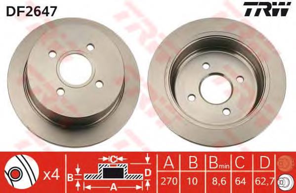Disco de freno trasero DF2647 TRW