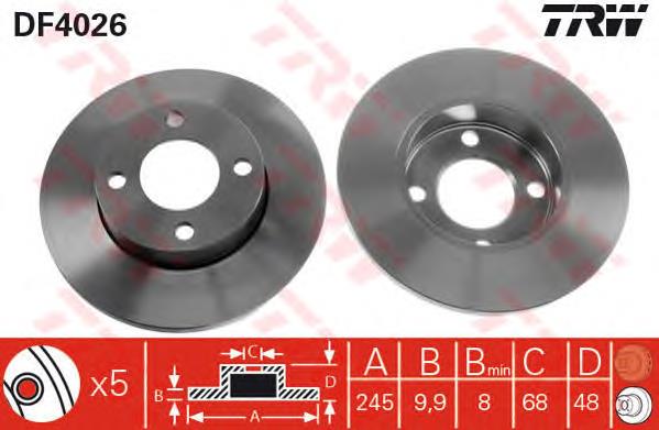 Disco de freno trasero DF4026 TRW