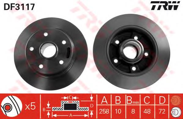 Comprar DF3117 TRW Disco de freno trasero
