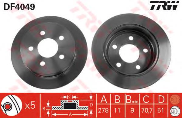 Disco de freno trasero DF4049 TRW