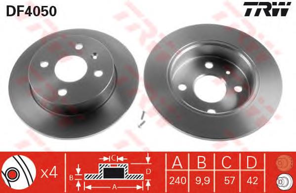 Disco de freno trasero DF4050 TRW